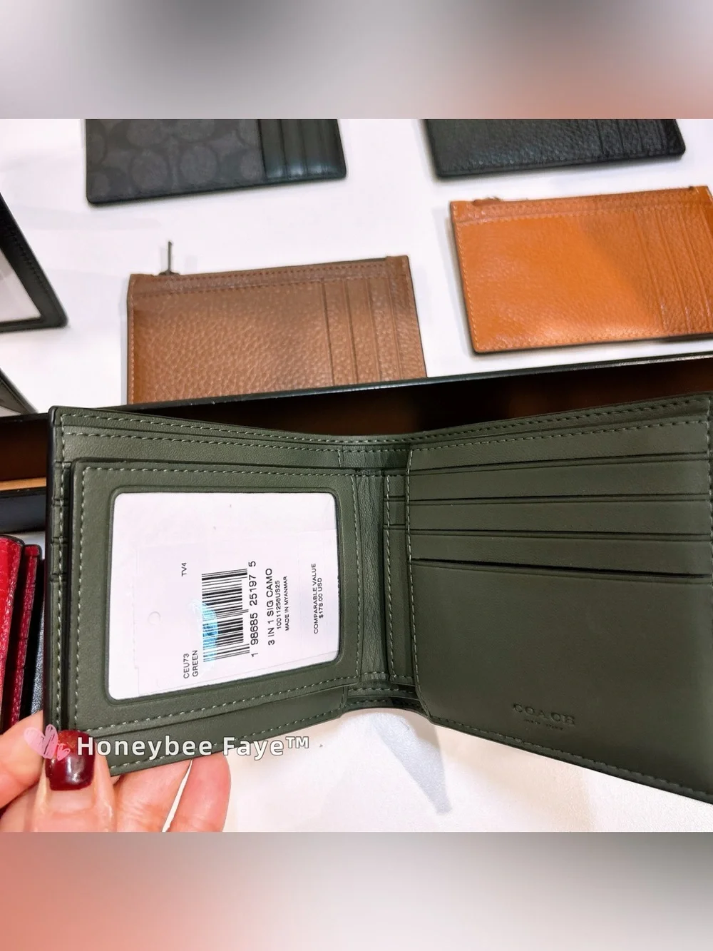 Coach 3-in-1 Signature Canvas Bi-Fold Wallet in Olive and Brown